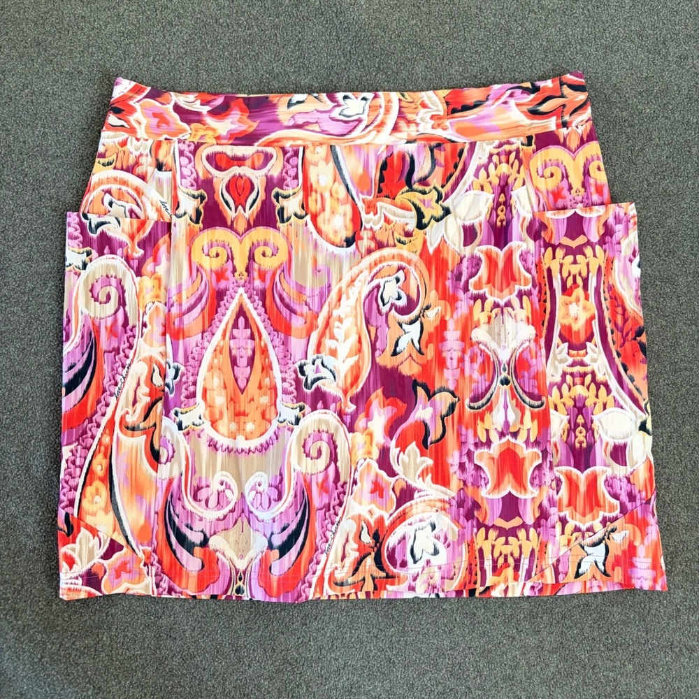 Chico's Zenergy Paisley Skort Womens 14 Pink Orange Excellent Activewear Pocket